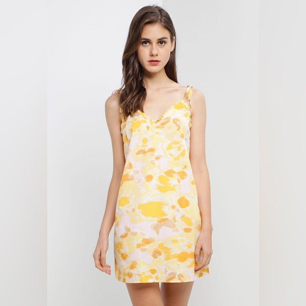 NWT Vero Moda Yellow Joa Strapt Print Mini Dress Women Size Small